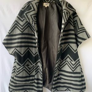 Faux poncho/cape -button closer on sides and front